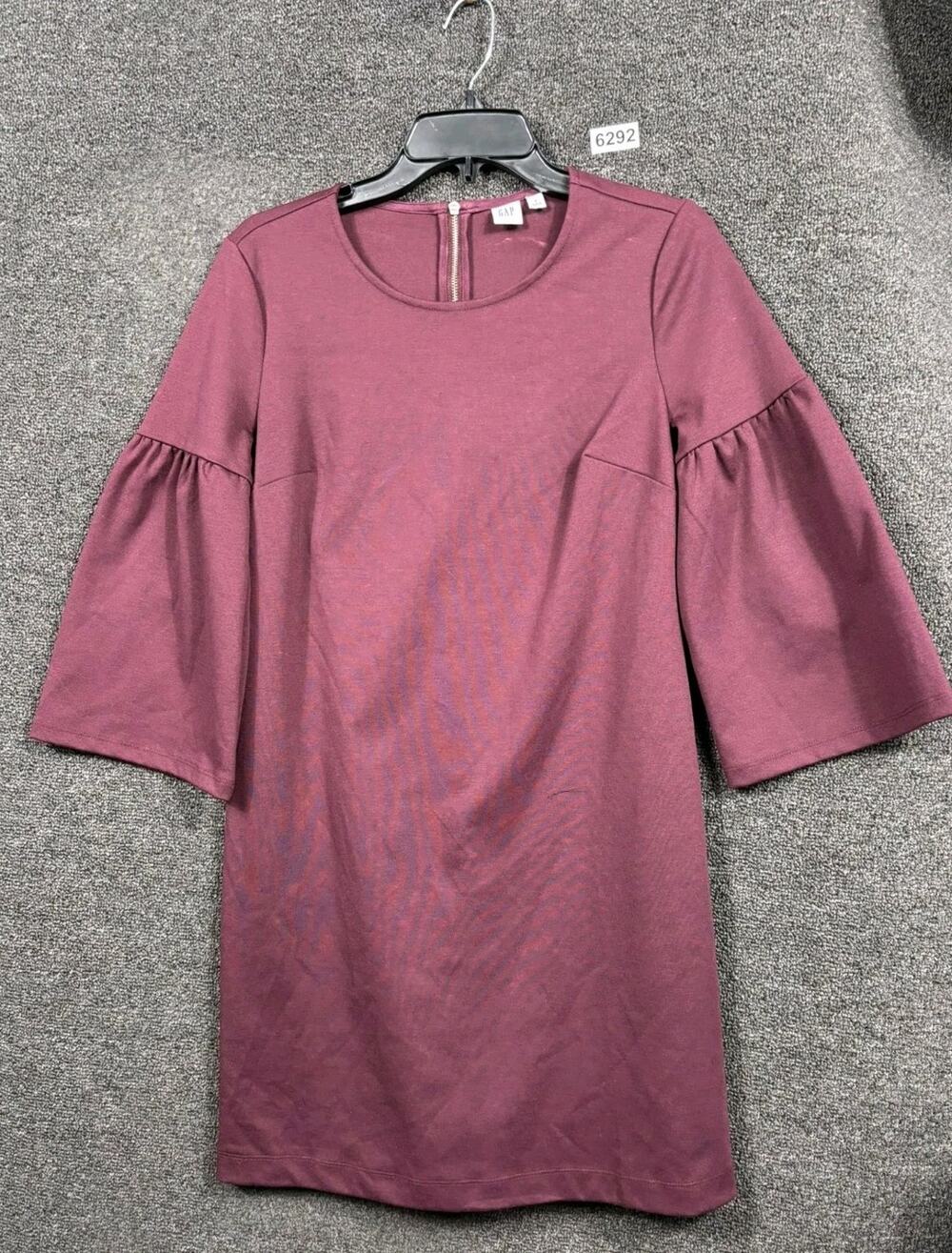 GAP Shift Dress Womens Size S Burgundy 3/4 Bell Sleeves Back Zip